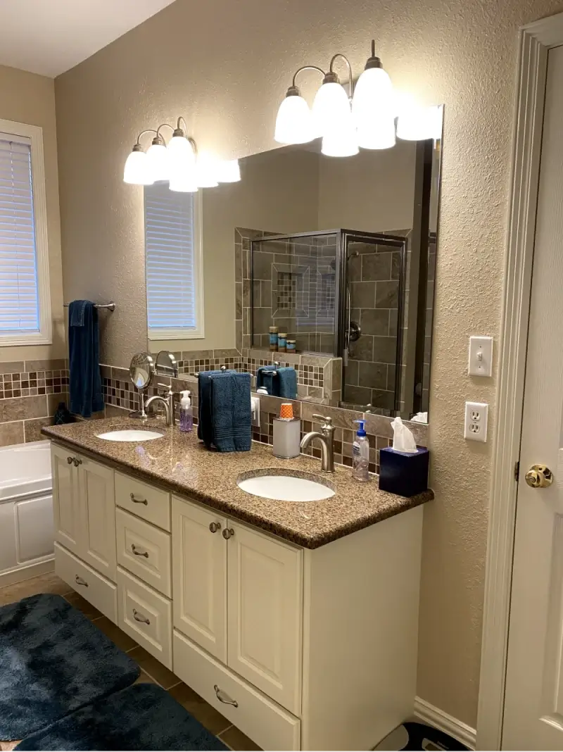 Bathroom Remodeling. Vanity with double sinks and mirror.